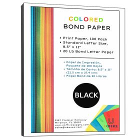 UOFFICE Colored Bond Paper Bundle 8.5" x 11", 20lbs, 100 Pages, Black