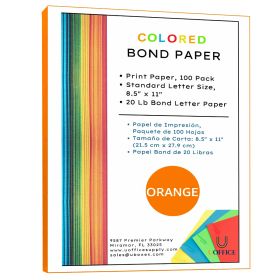 UOFFICE Colored Bond Paper Bundle 8.5" x 11", 20lbs, 100 Pages, Orange
