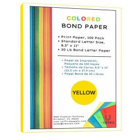 UOFFICE Colored Bond Paper Bundle 8.5" x 11", 20lbs, 100 Pages, Yellow
