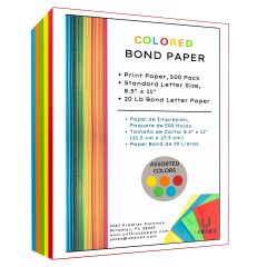 Colored Bond Paper Bundle 8.5" x 11", 20lbs, 500 Pages, Multicolor